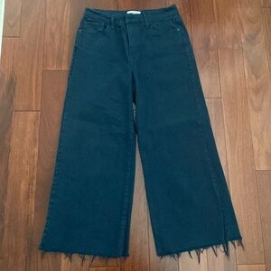 Frame Denim Navy Wide Leg Raw Hem Cropped Jean